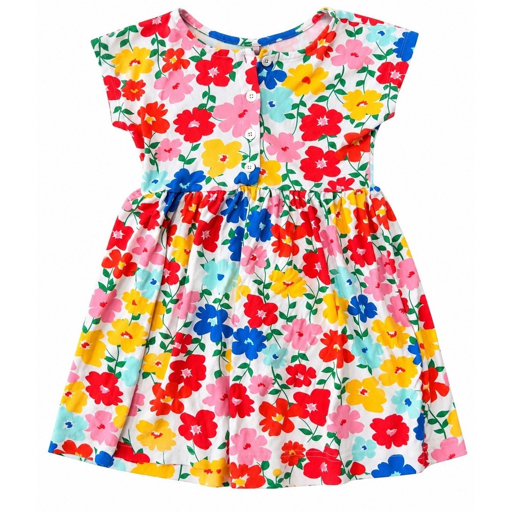 Hanna Andersson Girls Floral Dress Size 120 IS 6/7 Colorful Flowers Cotton Knit